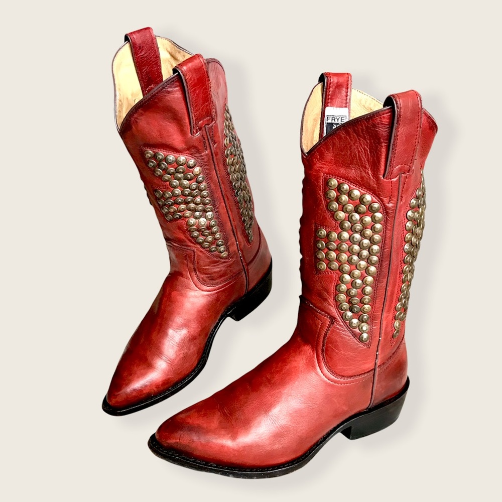 RARE Frye Billy Hammered Stud Red Leather Western/Southern Cowboy Riding Boots - Picture 8 of 13